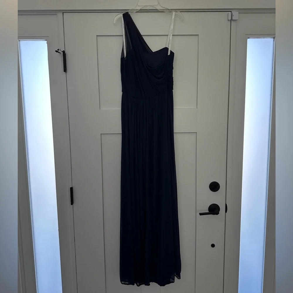 David’s Bridal One Shoulder Navy Bridesmaid Dress - Picture 3 of 5